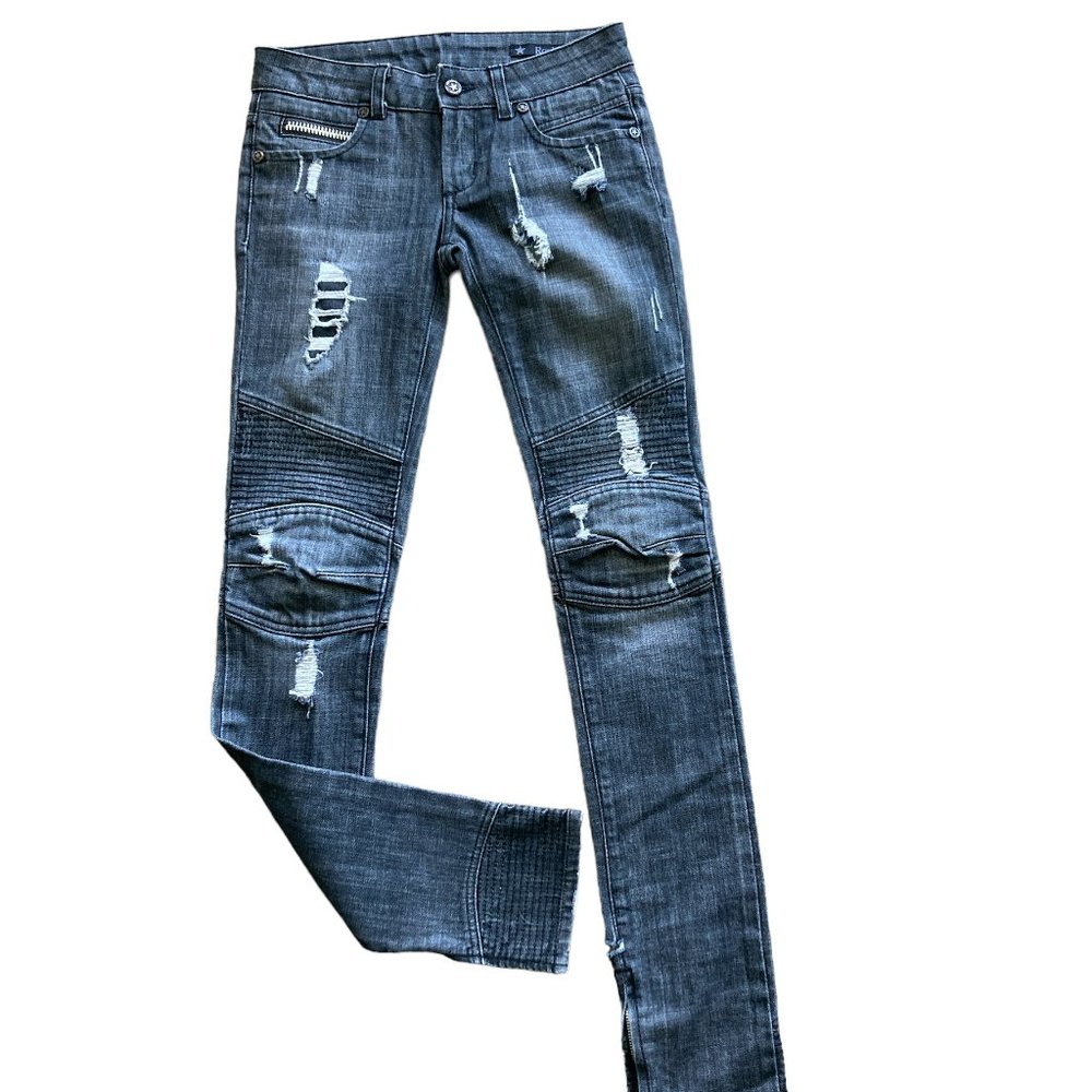 Rock Star Sushi Black Distressed Hipster Size 24 Moto Skinny Jeans